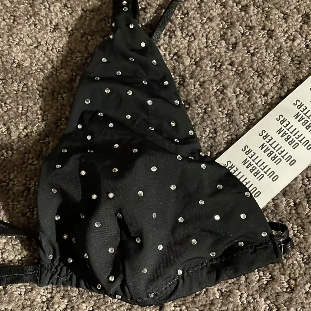NWT Urban Outfitters black silver rhinestone gem festival bra bralette - Picture 2 of 3
